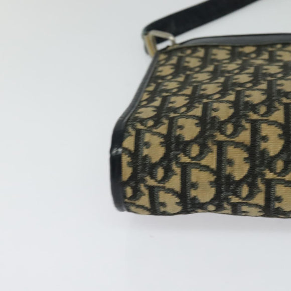 Christian Dior Trotter Canvas Shoulder Bag Navy Gold Auth MX421