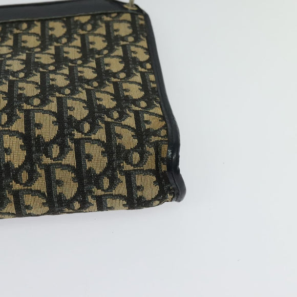 Christian Dior Trotter Canvas Shoulder Bag Navy Gold Auth MX421