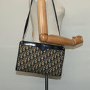 Christian Dior Trotter Canvas Shoulder Bag Navy Gold Auth MX421-18