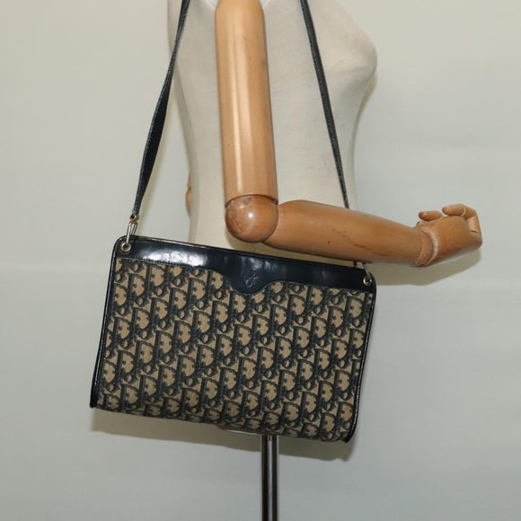 Christian Dior Trotter Canvas Shoulder Bag Navy Gold Auth MX421