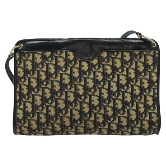 Christian Dior Trotter Canvas Shoulder Bag Navy Gold Auth MX421