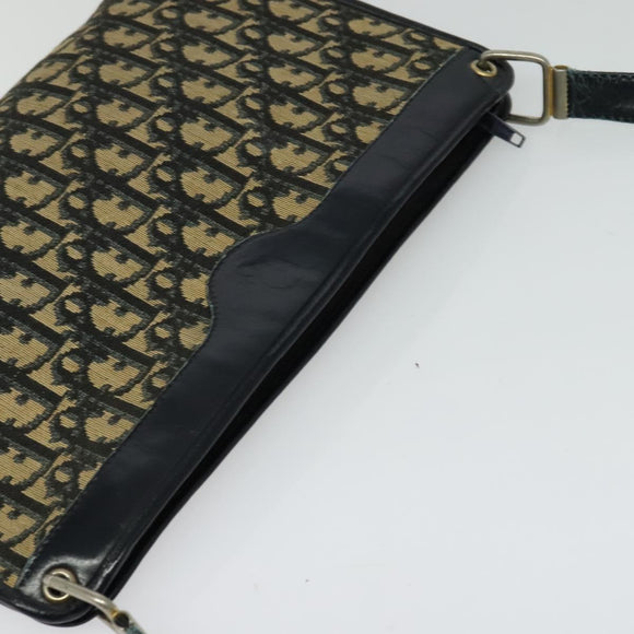 Christian Dior Trotter Canvas Shoulder Bag Navy Gold Auth MX421