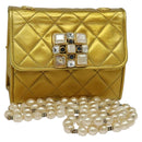 CHANEL Matelasse Chain Shoulder Bag Leather Gold CC Auth MX423-1