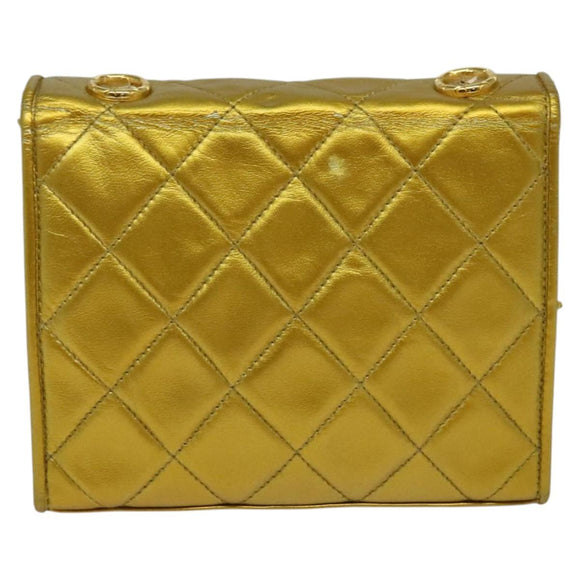 CHANEL Matelasse Chain Shoulder Bag Leather Gold CC Auth MX423