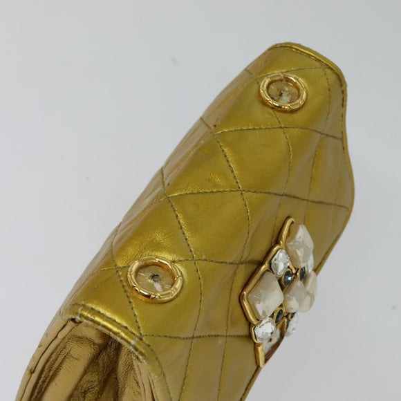 CHANEL Matelasse Chain Shoulder Bag Leather Gold CC Auth MX423