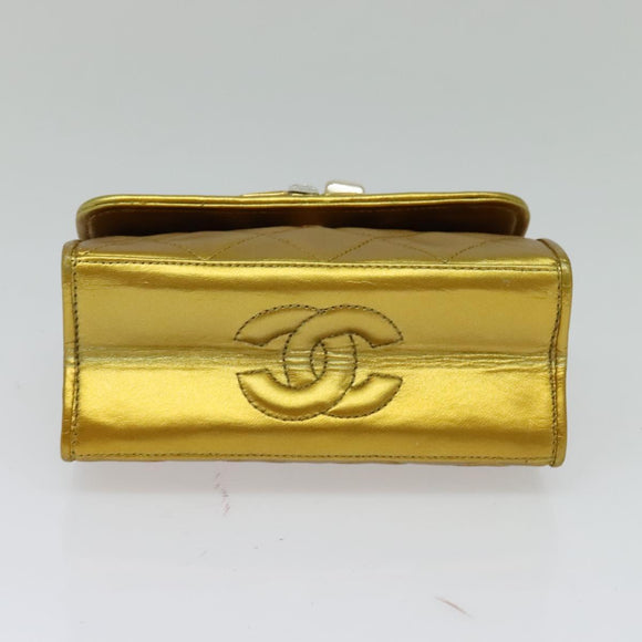 CHANEL Matelasse Chain Shoulder Bag Leather Gold CC Auth MX423