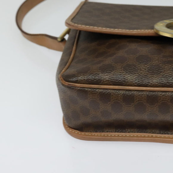 CELINE Macadam Canvas Circle Shoulder Bag PVC Leather Brown Gold Auth MX424