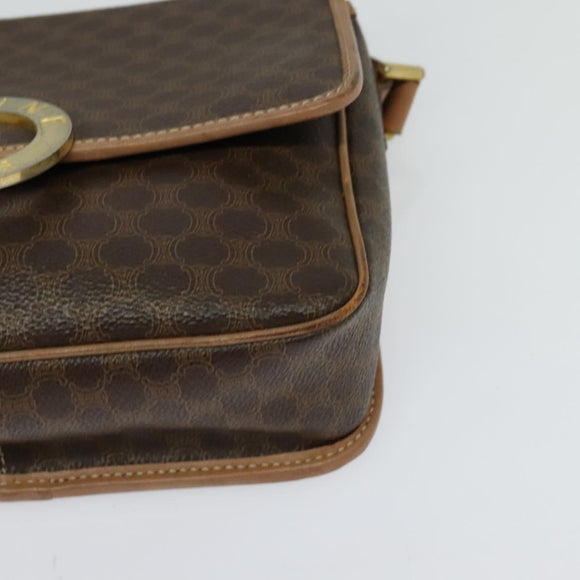 CELINE Macadam Canvas Circle Shoulder Bag PVC Leather Brown Gold Auth MX424