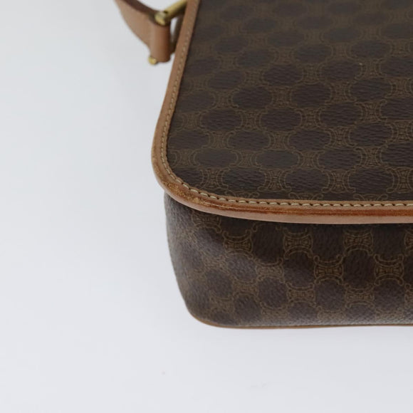 CELINE Macadam Canvas Circle Shoulder Bag PVC Leather Brown Gold Auth MX424