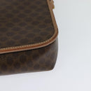 CELINE Macadam Canvas Circle Shoulder Bag PVC Leather Brown Gold Auth MX424-16