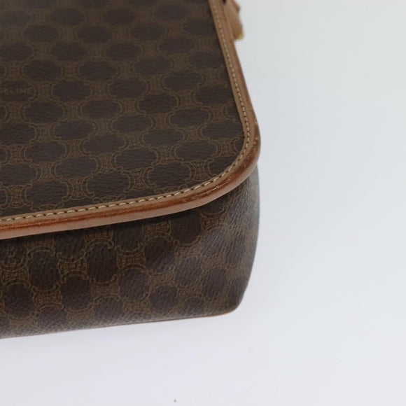 CELINE Macadam Canvas Circle Shoulder Bag PVC Leather Brown Gold Auth MX424