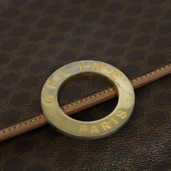 CELINE Macadam Canvas Circle Shoulder Bag PVC Leather Brown Gold Auth MX424