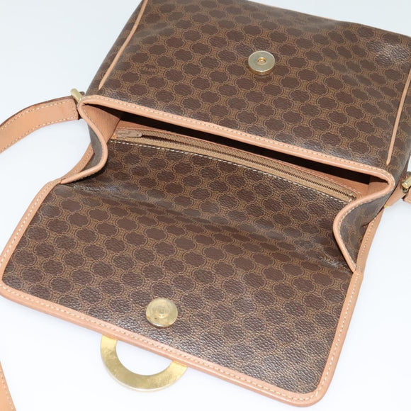 CELINE Macadam Canvas Circle Shoulder Bag PVC Leather Brown Gold Auth MX424