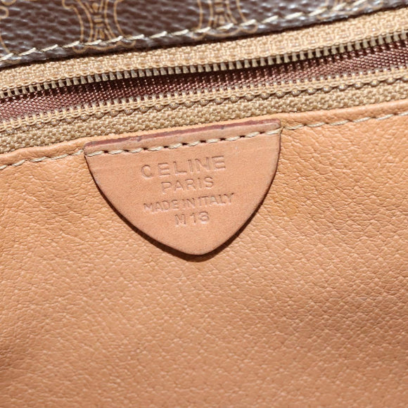 CELINE Macadam Canvas Circle Shoulder Bag PVC Leather Brown Gold Auth MX424