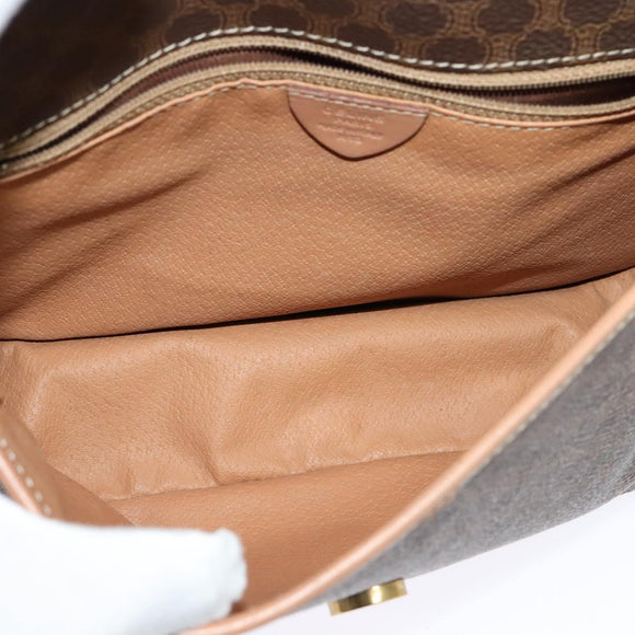 CELINE Macadam Canvas Circle Shoulder Bag PVC Leather Brown Gold Auth MX424