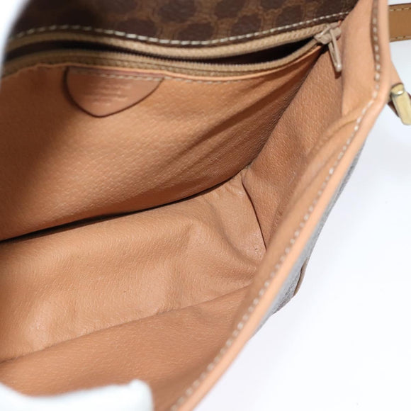 CELINE Macadam Canvas Circle Shoulder Bag PVC Leather Brown Gold Auth MX424