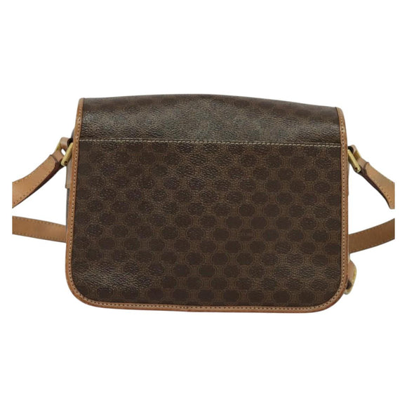 CELINE Macadam Canvas Circle Shoulder Bag PVC Leather Brown Gold Auth MX424