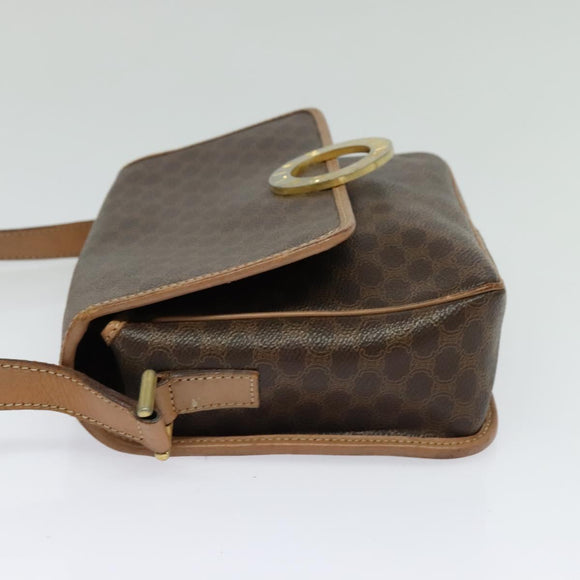 CELINE Macadam Canvas Circle Shoulder Bag PVC Leather Brown Gold Auth MX424