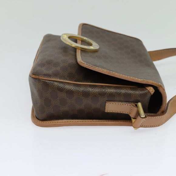 CELINE Macadam Canvas Circle Shoulder Bag PVC Leather Brown Gold Auth MX424