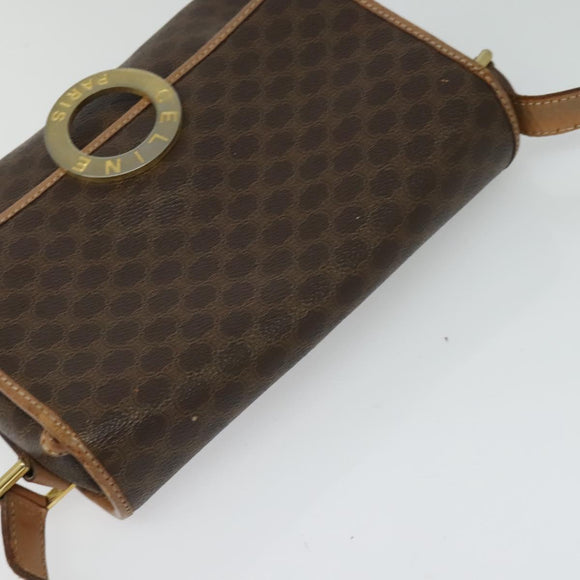 CELINE Macadam Canvas Circle Shoulder Bag PVC Leather Brown Gold Auth MX424