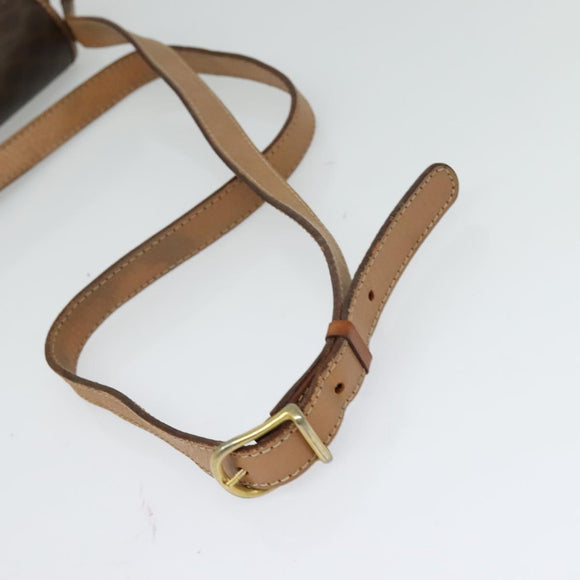 CELINE Macadam Canvas Circle Shoulder Bag PVC Leather Brown Gold Auth MX424