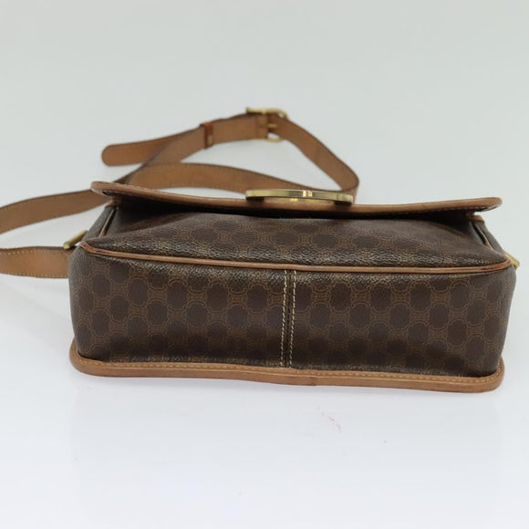 CELINE Macadam Canvas Circle Shoulder Bag PVC Leather Brown Gold Auth MX424