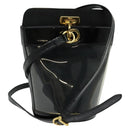 Salvatore Ferragamo Gancini Shoulder Bag Leather Vinyl Black Gold Auth MX425-1