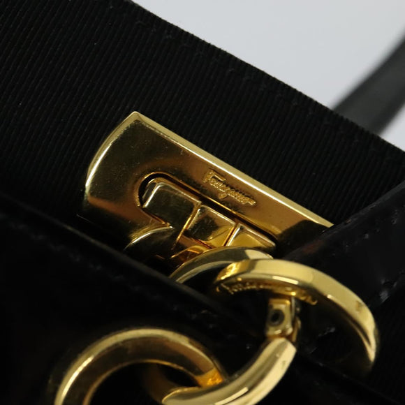 Salvatore Ferragamo Gancini Shoulder Bag Leather Vinyl Black Gold Auth MX425
