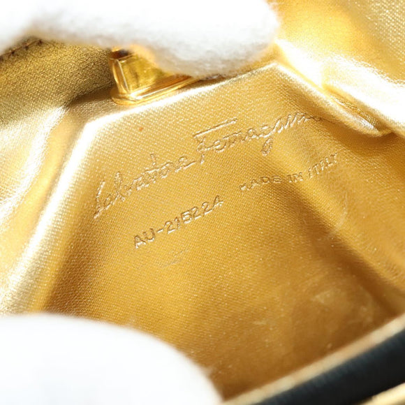 Salvatore Ferragamo Gancini Shoulder Bag Leather Vinyl Black Gold Auth MX425