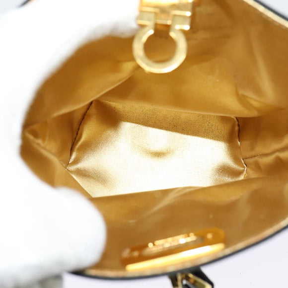 Salvatore Ferragamo Gancini Shoulder Bag Leather Vinyl Black Gold Auth MX425