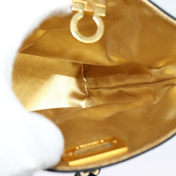 Salvatore Ferragamo Gancini Shoulder Bag Leather Vinyl Black Gold Auth MX425