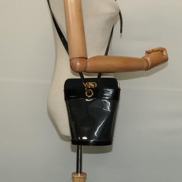 Salvatore Ferragamo Gancini Shoulder Bag Leather Vinyl Black Gold Auth MX425