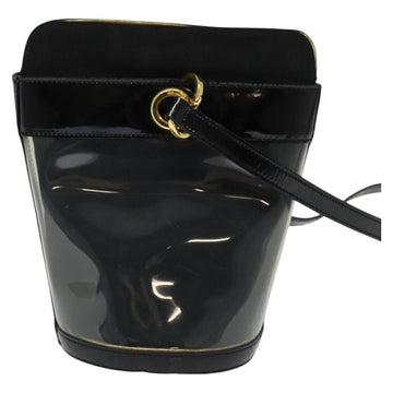 Salvatore Ferragamo Gancini Shoulder Bag Leather Vinyl Black Gold Auth MX425 - 0