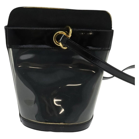 Salvatore Ferragamo Gancini Shoulder Bag Leather Vinyl Black Gold Auth MX425