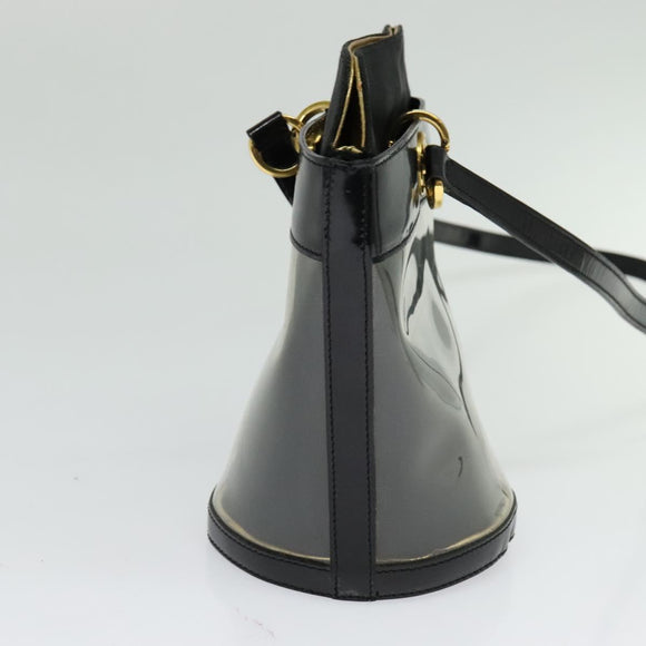 Salvatore Ferragamo Gancini Shoulder Bag Leather Vinyl Black Gold Auth MX425