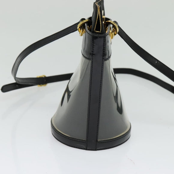 Salvatore Ferragamo Gancini Shoulder Bag Leather Vinyl Black Gold Auth MX425