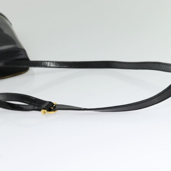 Salvatore Ferragamo Gancini Shoulder Bag Leather Vinyl Black Gold Auth MX425