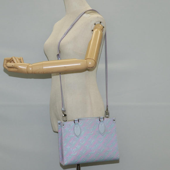LOUIS VUITTON Monogram Empreinte On The Go PM Bag 2way Blue M46067 Auth MX449M