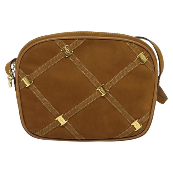 Salvatore Ferragamo Shoulder Bag Suede Brown Gold Auth MX453