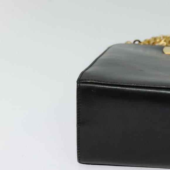 Salvatore Ferragamo Gancini Chain Shoulder Bag Leather Black Gold Auth MX455