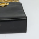 Salvatore Ferragamo Gancini Chain Shoulder Bag Leather Black Gold Auth MX455-14