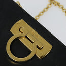Salvatore Ferragamo Gancini Chain Shoulder Bag Leather Black Gold Auth MX455-14