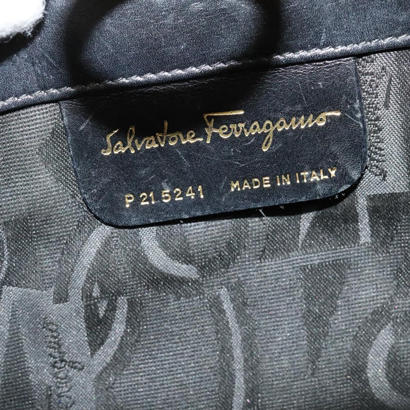 Salvatore Ferragamo Gancini Chain Shoulder Bag Leather Black Gold Auth MX455