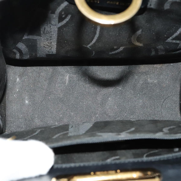 Salvatore Ferragamo Gancini Chain Shoulder Bag Leather Black Gold Auth MX455