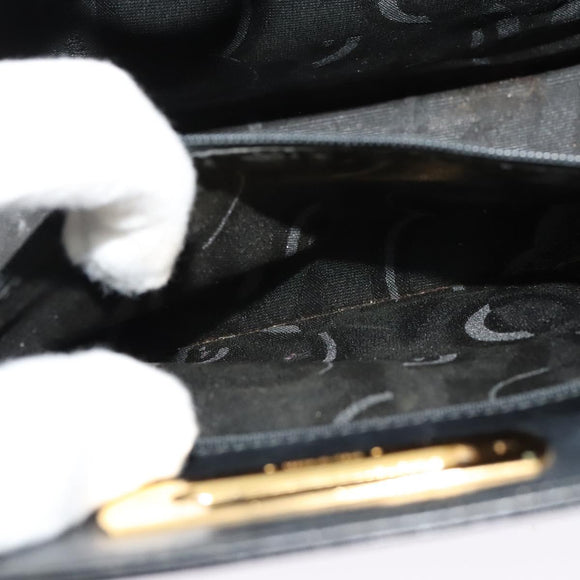 Salvatore Ferragamo Gancini Chain Shoulder Bag Leather Black Gold Auth MX455