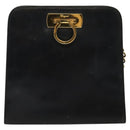 Salvatore Ferragamo Gancini Chain Shoulder Bag Leather Black Gold Auth MX455-2