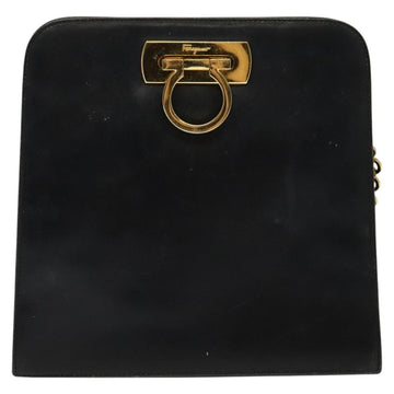 Salvatore Ferragamo Gancini Chain Shoulder Bag Leather Black Gold Auth MX455 - 0