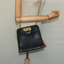 Salvatore Ferragamo Gancini Chain Shoulder Bag Leather Black Gold Auth MX455-20