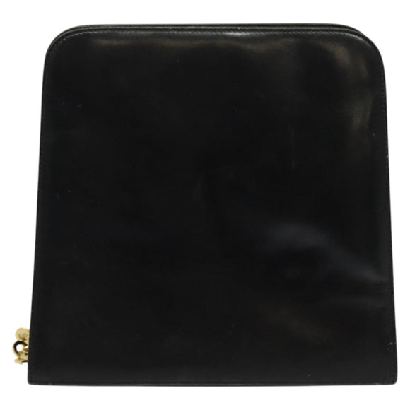 Salvatore Ferragamo Gancini Chain Shoulder Bag Leather Black Gold Auth MX455