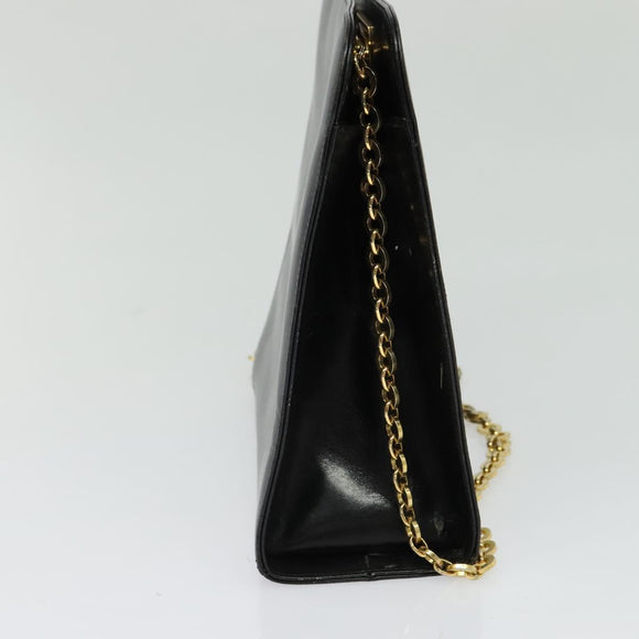 Salvatore Ferragamo Gancini Chain Shoulder Bag Leather Black Gold Auth MX455